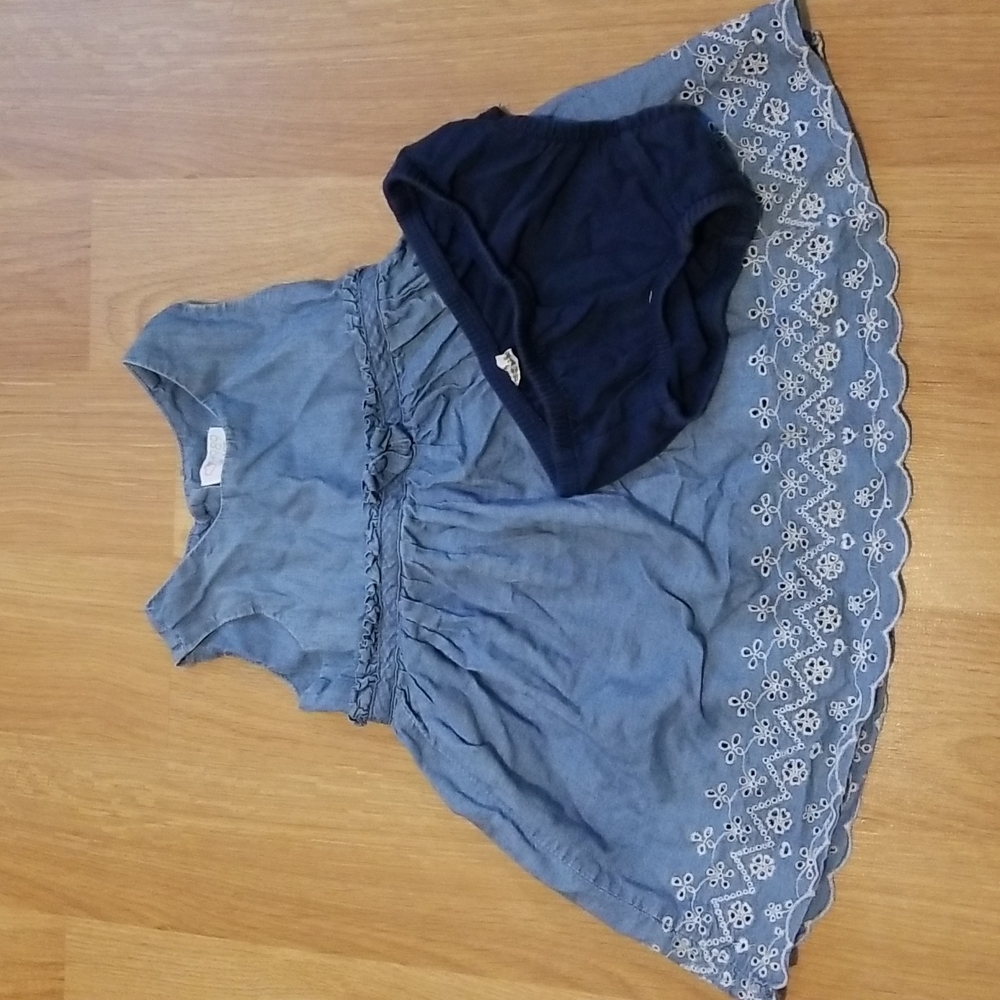 Children's Place blue denim dress and bloomers size 12-18M EUC